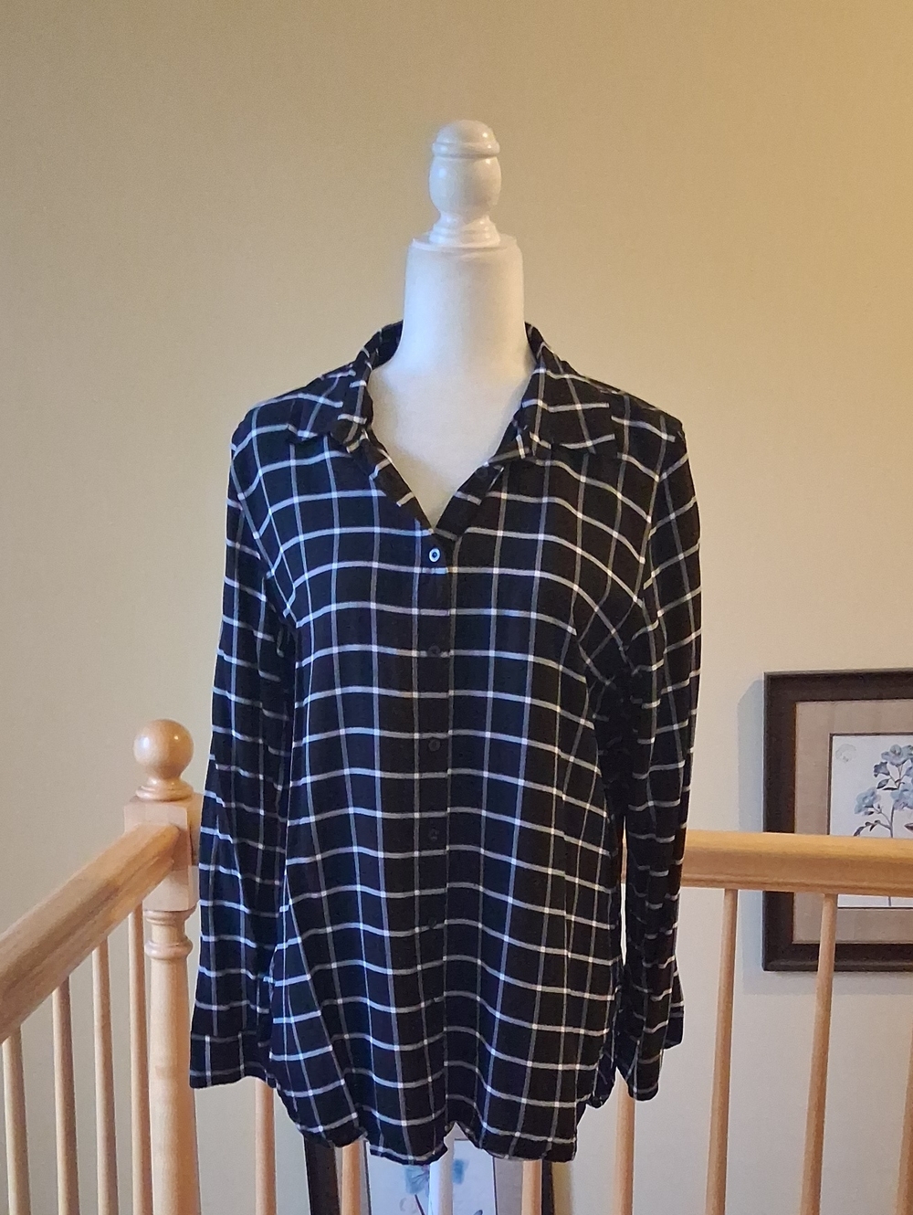 Calvin Klein Black and White Checked Plaid Button-Down Shirt